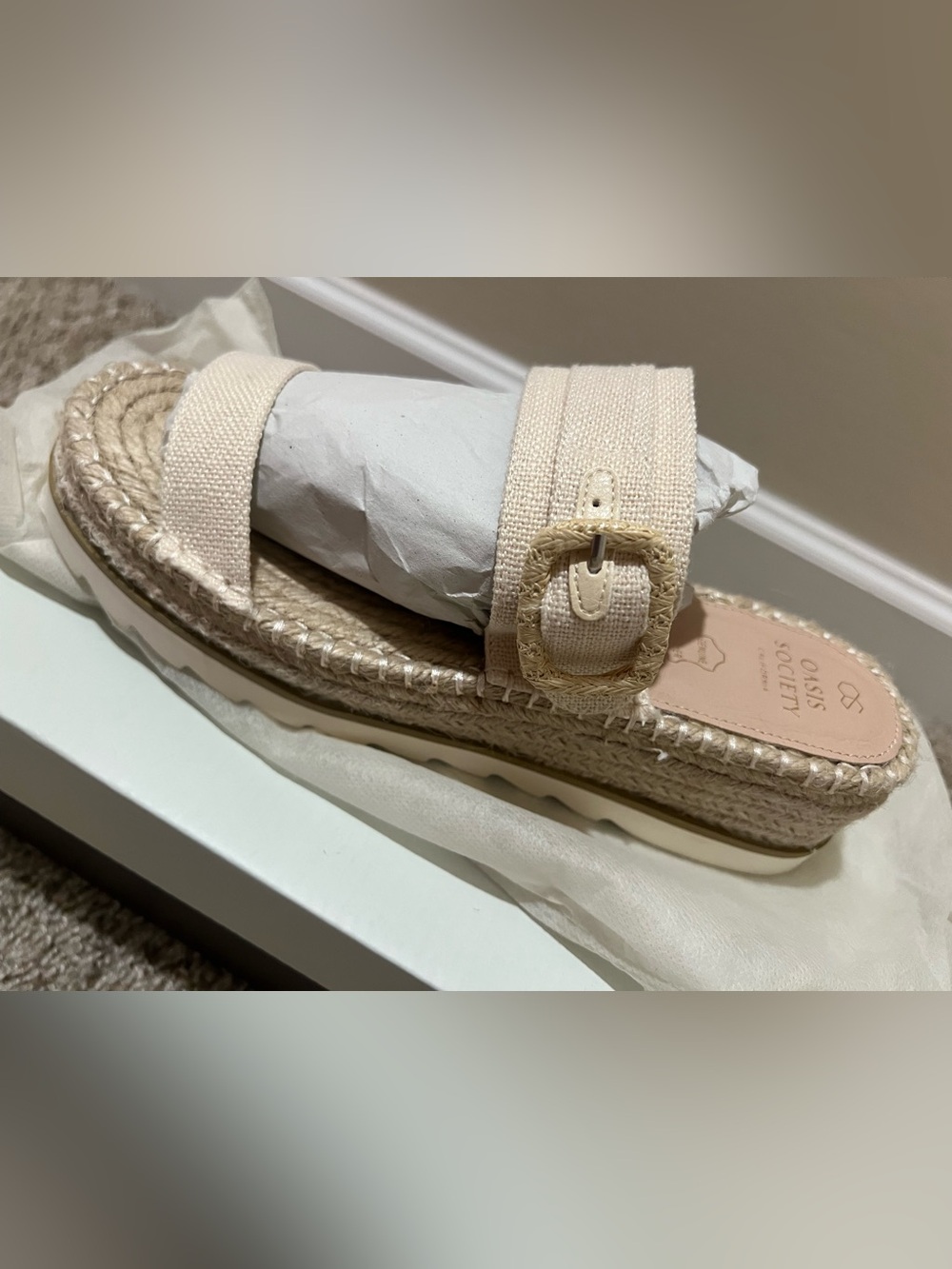Neutral Beige Platform Espadrille Sandals with Buckle Strap - Picture 2 of 5